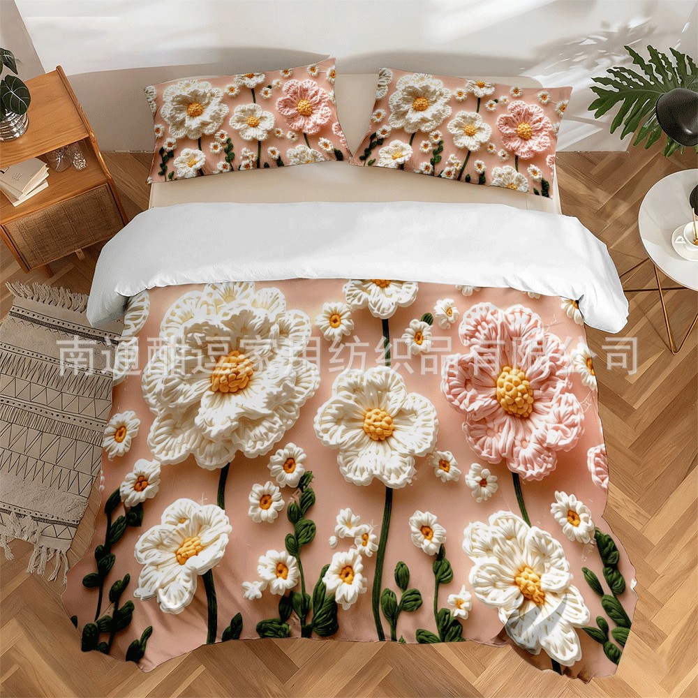 Floral 3D kit de impresión digital fábrica directa transfronteriza POD ropa de cama de tres piezas Amazon