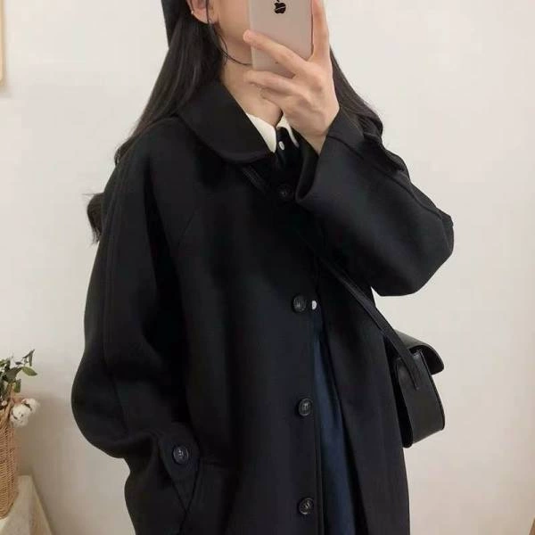 Шерстяное пальто, длинная демисезонная куртка, plus size, средней длины, корейский стиль, свободный крой, увеличенная толщина