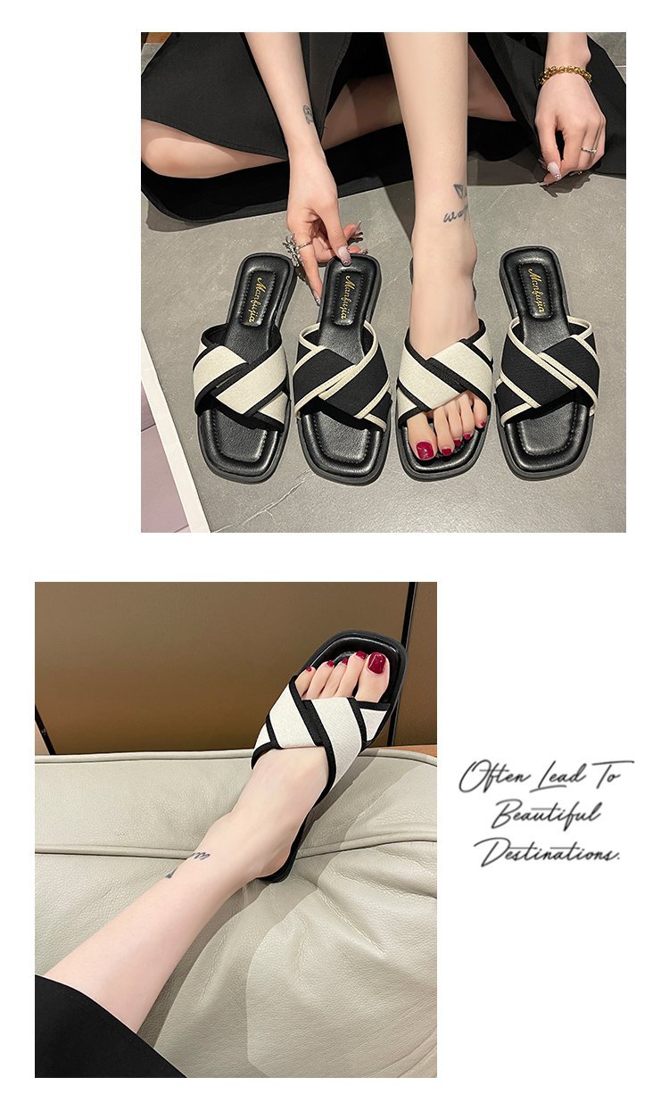 Summer new Korean version black and white flip-flops flat bottom soft bottom beach sandals sandals and slippers_voghion.com