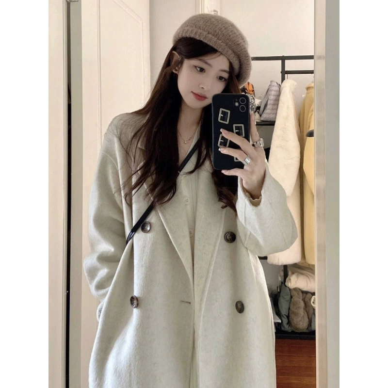 Double-Sided Cashmere Wool Coat, Mid-Length, Extra Thick