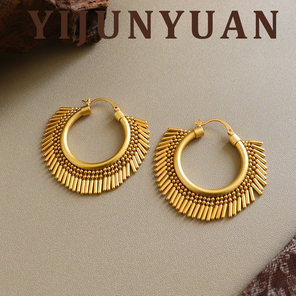 Retro fashionable golden small design earrings with tassels