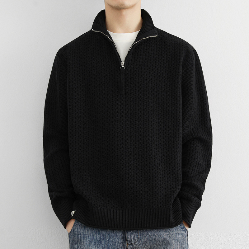 Live Style Rolled Edge Half-Zip Stand Collar Jacquard Knitwear Knitwear 2025 Winter New Youth Versatile Knitwear