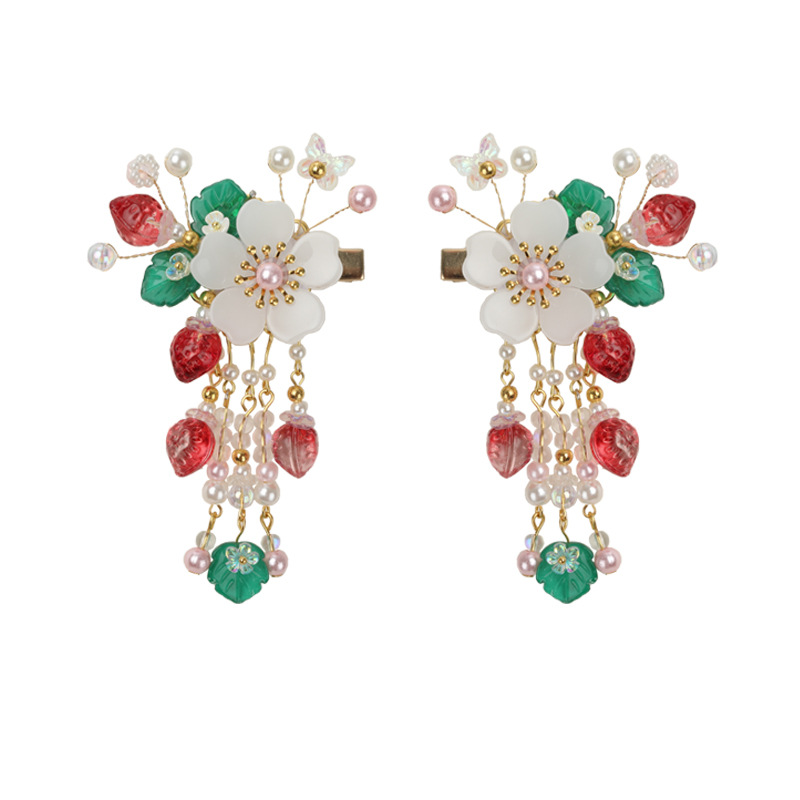 작은 딸기 헤어 액세서리 쌍