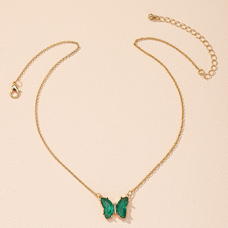 Korean simple multicolor glass butterfly necklace creative retro sweater chain wholesale