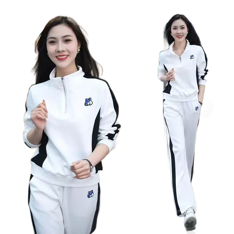 休闲运动套装女春秋季2025新款时尚洋气显瘦立领卫衣阔腿裤两件套|undefined