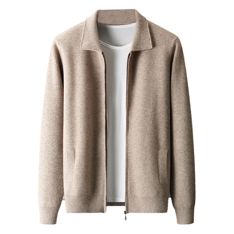 100% 純ウールカーディガン秋冬男メリヤスカーディガン新作ゆったり外着トレンド折り襟厚手ビッグコート