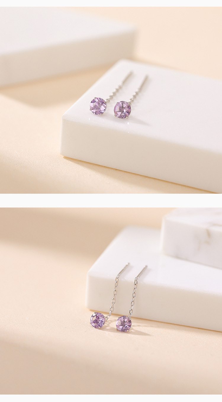 Bông tai bạc S925 hình học tròn đính đá citrine vàng đơn giản cá tính — Mẫu vàng Citrine chi tiết 6