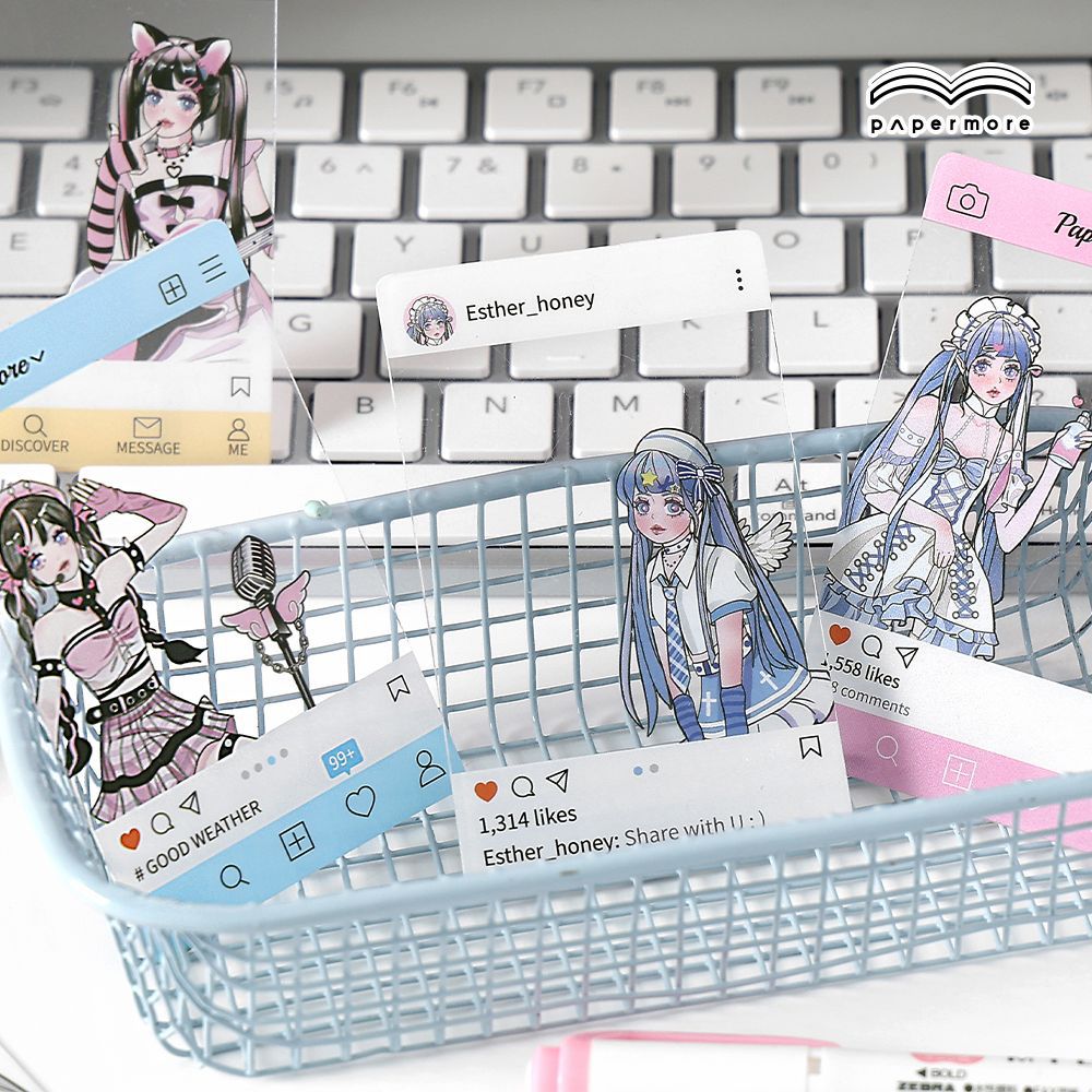 PaperMore encantadora animación chica PVC tarjeta feliz tarjeta serie de tarjetas de fondo de cuentas de mano collage de tarjetas