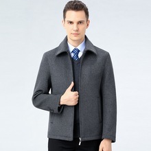 品牌冬季短款羊绒夹克男中老年男士加绒加厚羊绒大衣爸爸呢子外套