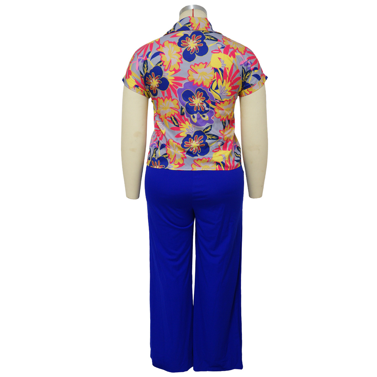 Daily Elegant Flower Spandex Polyester Printing Pants Sets Plus Size Two-piece Sets display picture 4
