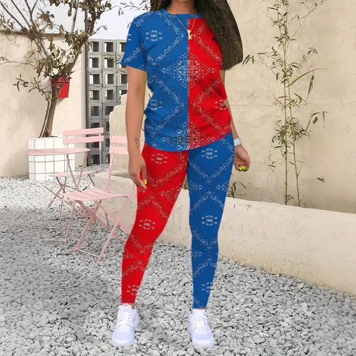2024 Summer New Fashion Trend European and American Cross-Border Fashion Color-Block Short-Sleeved T-Shirt Set ME15+WC1