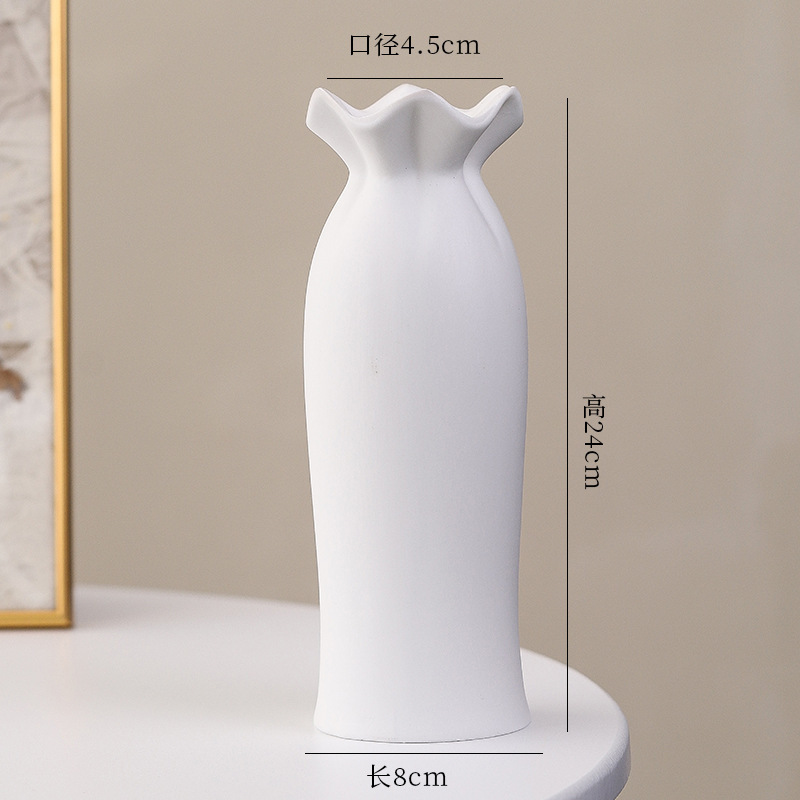 シンプルな現代の満天星陶磁器の花瓶の置物の客間の白い磁器の小さい清新な乾いた花の生け花の創意の陶磁器の花器|undefined