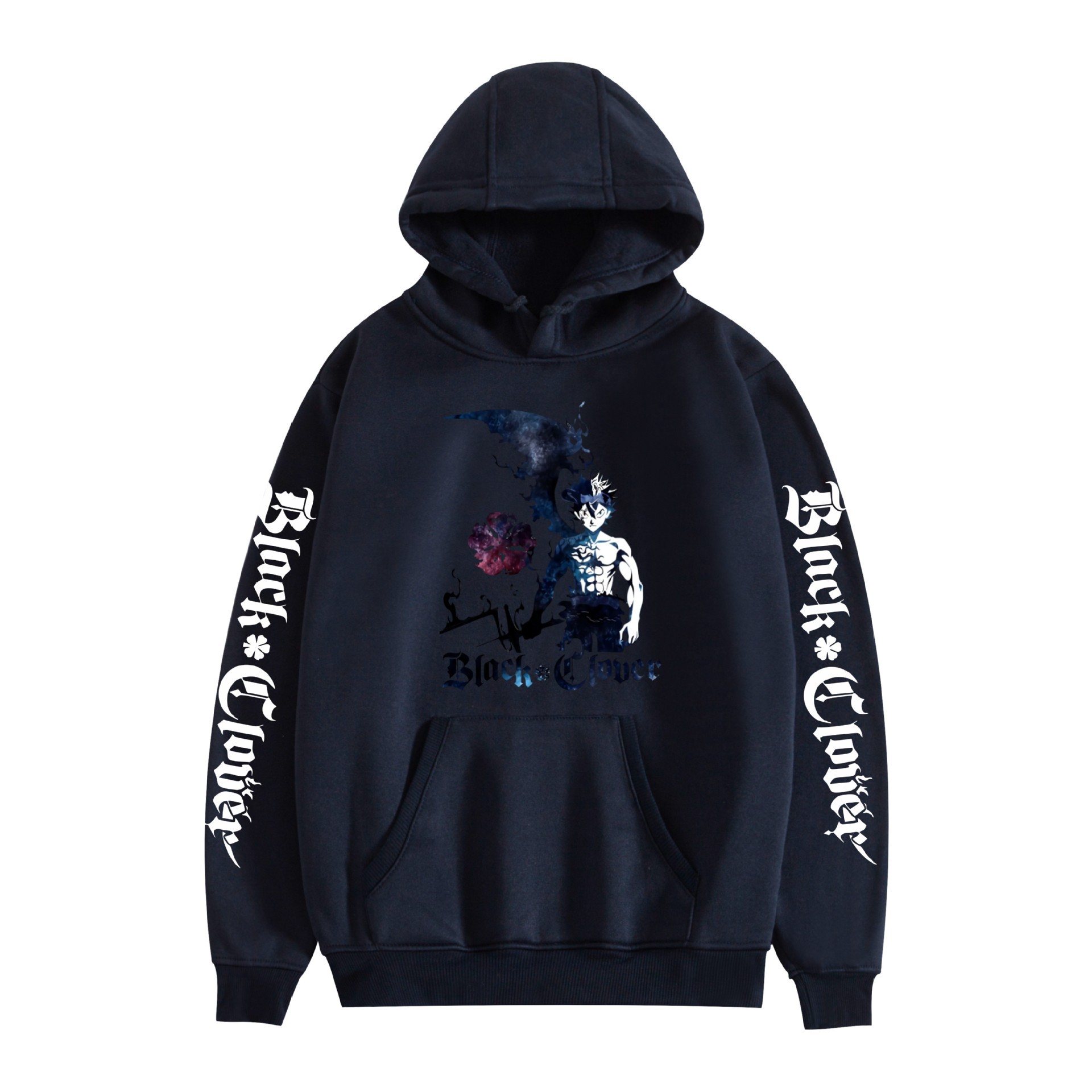 Suéter con capucha periférico de animación de trébol de cuatro hojas negro bidimensional marca de moda sudadera con capucha suelta casual más chaqueta de terciopelo nuevo