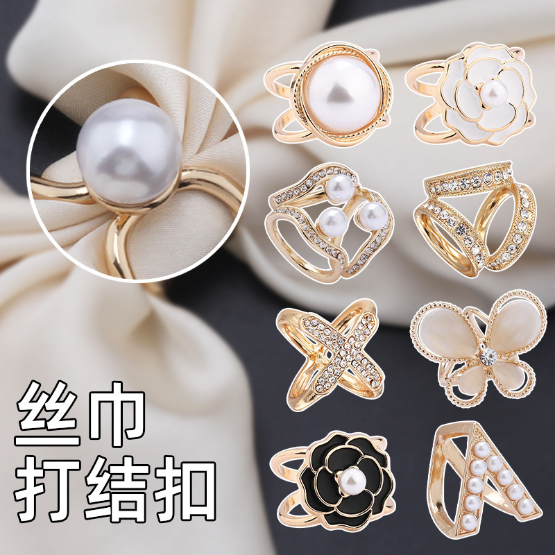 Silk Scarf Buckle Coat Belt Fixed Buckle Multi-Functional Korean High-End Clothing Pearl Rhinestone Jewelry Clothing Accessories