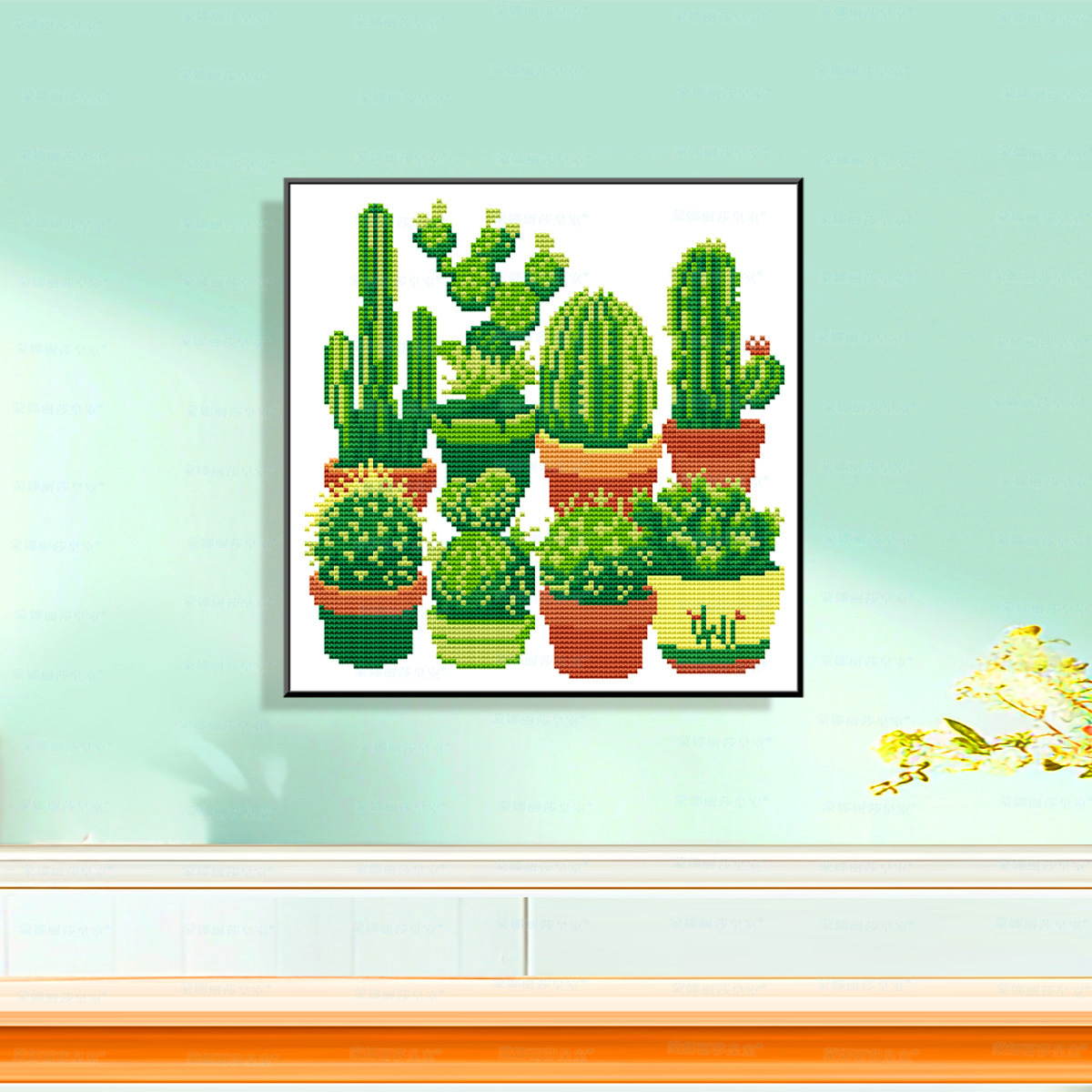 Mona Lisa Royal Crosspointed variedad de cactus plantas modernas minimalistas sala de estar decoración de entrada bordado de hilo a mano