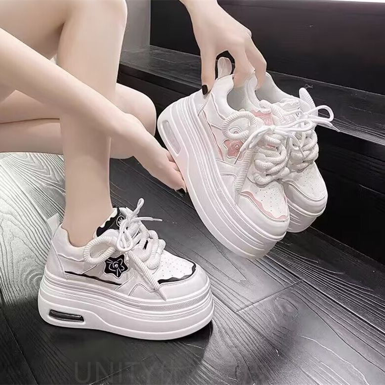 Women's Platform Sneakers with Internal Height Increase, Soft Sole, 2025 Spring New Style, Casual Platform Shoes for Petite Individuals, White Shoes for Spring and Autumn