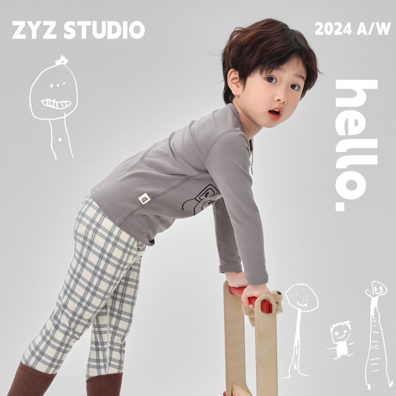ZYZ Design Class A Lycra Children's Home Clothes Fun PUPPY Children's Pajamas suit Plaid Children's Autumn Clothes