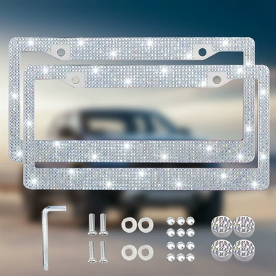 License plate holder/license plate holder: Diamond Car License Plate Round - double-piece-silver