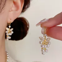 Женские крючки для ушей с кисточками из циркона и жемчуга с микропокрытием, изысканные, модные, нежные и универсальные дизайнерские серьги оптом