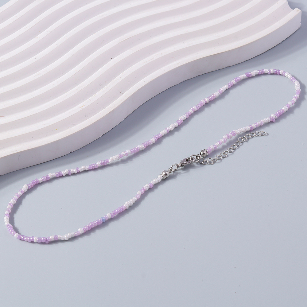 Spring&Summer Season Simple Style Round Resin Seed Bead Beaded Chain Beaded Necklaces Wholesale