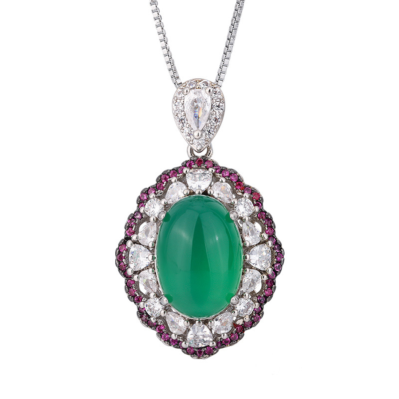 Zhuang Sheng joyas fondo de cobre chapado en oro de hielo plantación fluorescente simulación verde Calcedonia llanura temperamento superficie traje 10*14