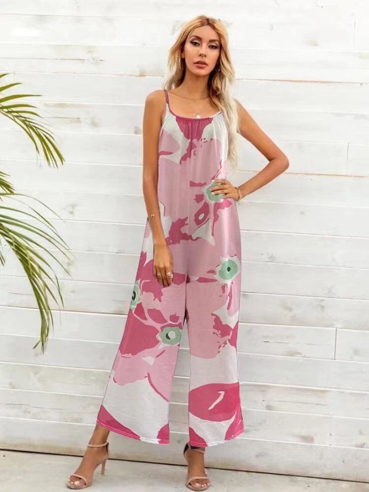 La estación independiente de Amazon transfronteriza europea y estadounidense desea ropa de mujer de comercio exterior nueva impresa pantalones sueltos de pierna ancha mono
