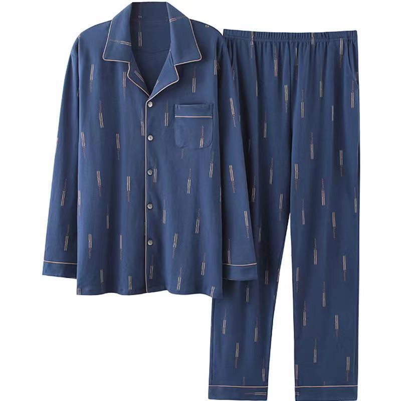 Pijamas de algodón para hombres primavera y otoño de alta calidad con solapa de manga larga, ropa de hogar para hombres de otoño y invierno se puede usar fuera