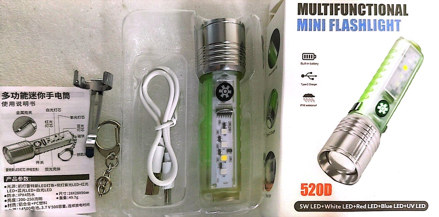 Láser blanco de largo alcance fuerte linterna de enfoque de luz Azul Rojo recargable mini 520A multi-función linterna