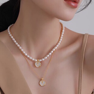 Elegant Rose Natural Baroque Freshwater Pearl Necklace Women's Light Luxury Niche Design Sense sweater chain