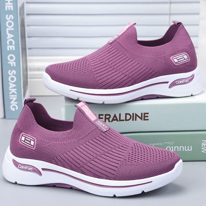 Zapatos de mujer 2024 primavera nueva fábrica al por mayor comercio exterior calcetines zapatos de mujer casuales transpirables de fondo suave zapatos de mujer de una sola capa