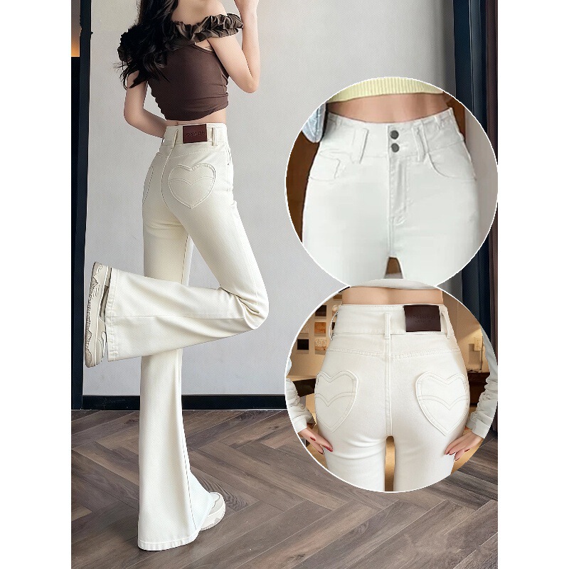 White American-Style Peach Hip Flared Jeans for Women, Fleece-Lined, Autumn and Winter 2025, Designer Elastic Hip-Lifting Bootcut Pants White American-Style Peach Hip Flared Jeans for Women, Fleece-Lined, Autumn and Winter 2025, Designer Elastic Hip-Lifting Bootcut Pants