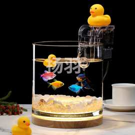 扬羽超白加厚玻璃圆柱鱼缸小型客厅办公桌面免换水生态创意金鱼斗