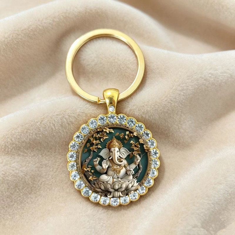 Ganesh God keychain necklace with diamond-encrusted time gemstone, available in multiple sizes, pendant and accessory Ganesh God keychain necklace with diamond-encrusted time gemstone, available in multiple sizes, pendant and accessory