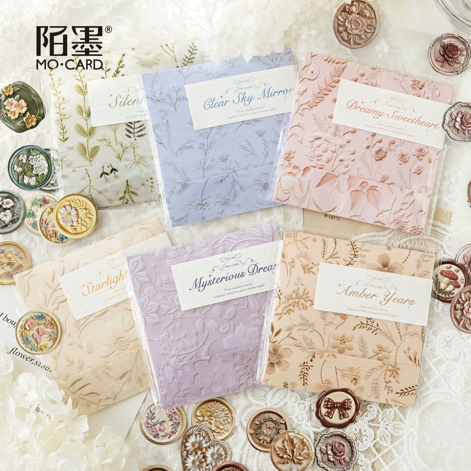 Пакет наклейок с тиснением по методике имени Шэнму (Shengmu Impression Letterpress Relief Sticker Pack Time Mailbox Series) 20 фотографий лакированной краски, основа материала