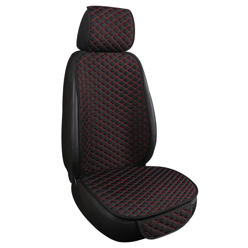 Xiao Ling – Seat Cushion with Seat cushion, seat cover - small-rhombus-linen-black-red-line-single-seat-with-cap