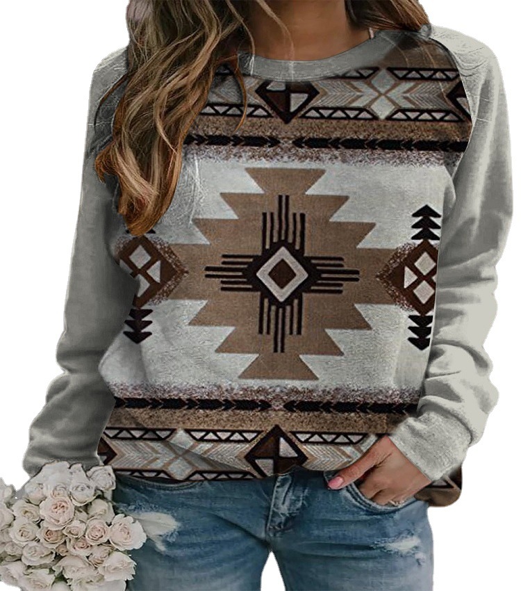 2021 Comercio exterior europeo y americano nueva ropa de mujer retro occidental étnico estampado geométrico suéter de mujer 6580 image 5