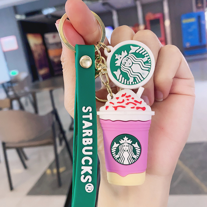 Creative New Buck Pearl Milk Tea Cup Keychain Ice Cream Accessories Blind Box Backpack Pendant Circle Chain Gift Wholesale