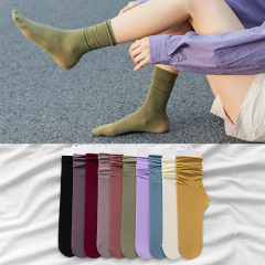 YX Summer and Autumn Women's Thin Socks Breathable Bump Socks Women's Plain Ice Silk Medium Calf Socks Zhuji Women's Socks Bingbing Socks