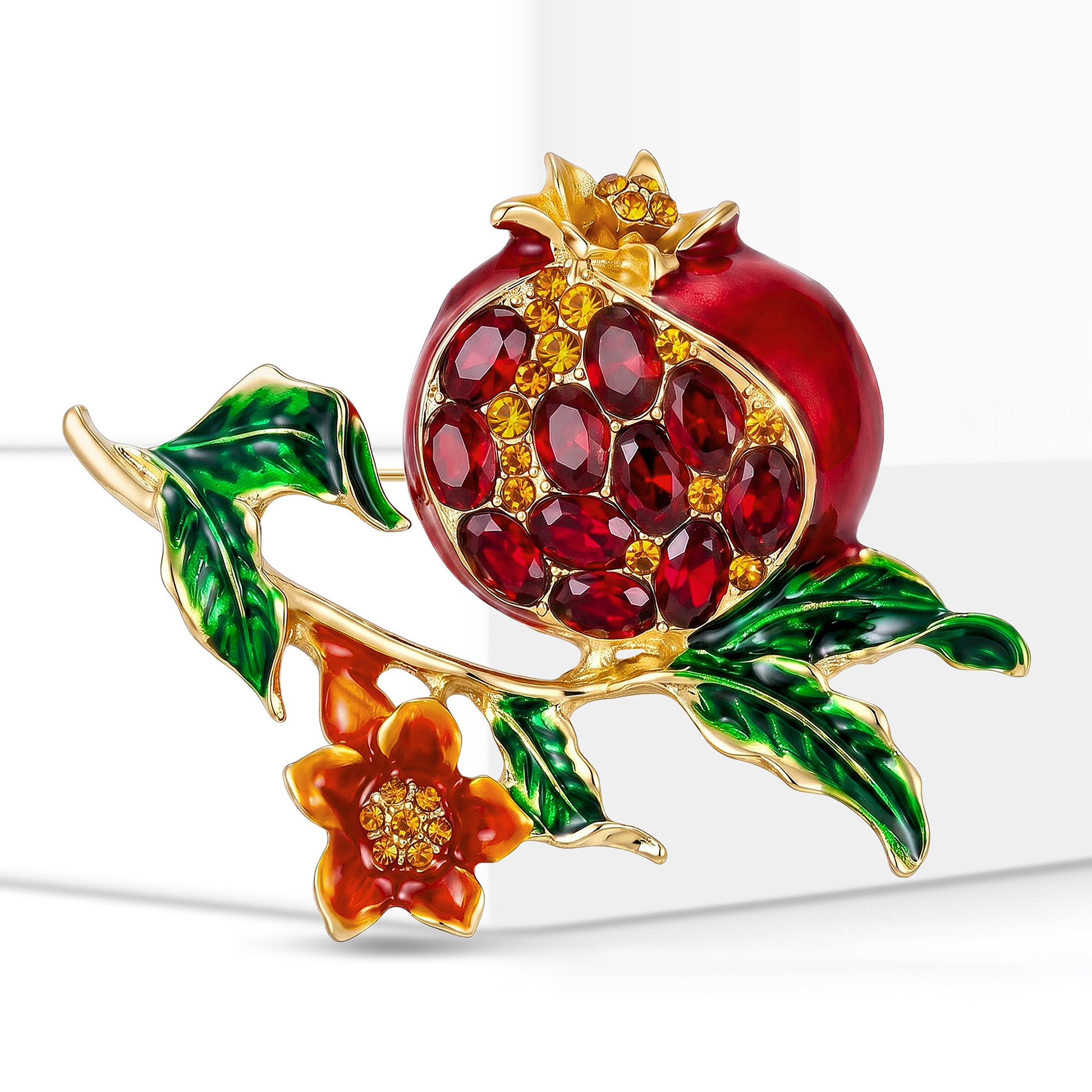 New enamel-inlaid diamond pomegranate brooch, a fashionable and elegant clothing accessory, directly from the manufacturer: BR6014