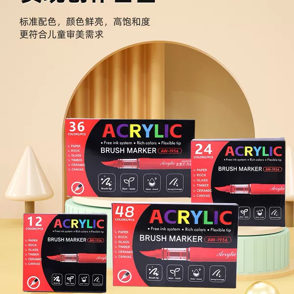 Cross-Border Acrylic Markers, Non-Transparent, Color-Stackable, Soft Tip, No Need to Press, Student Art DIY Markers