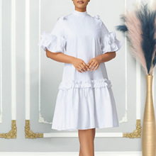 D503欧美女装2024夏新款时尚纯色款式木耳边A字裙外贸非洲连衣裙