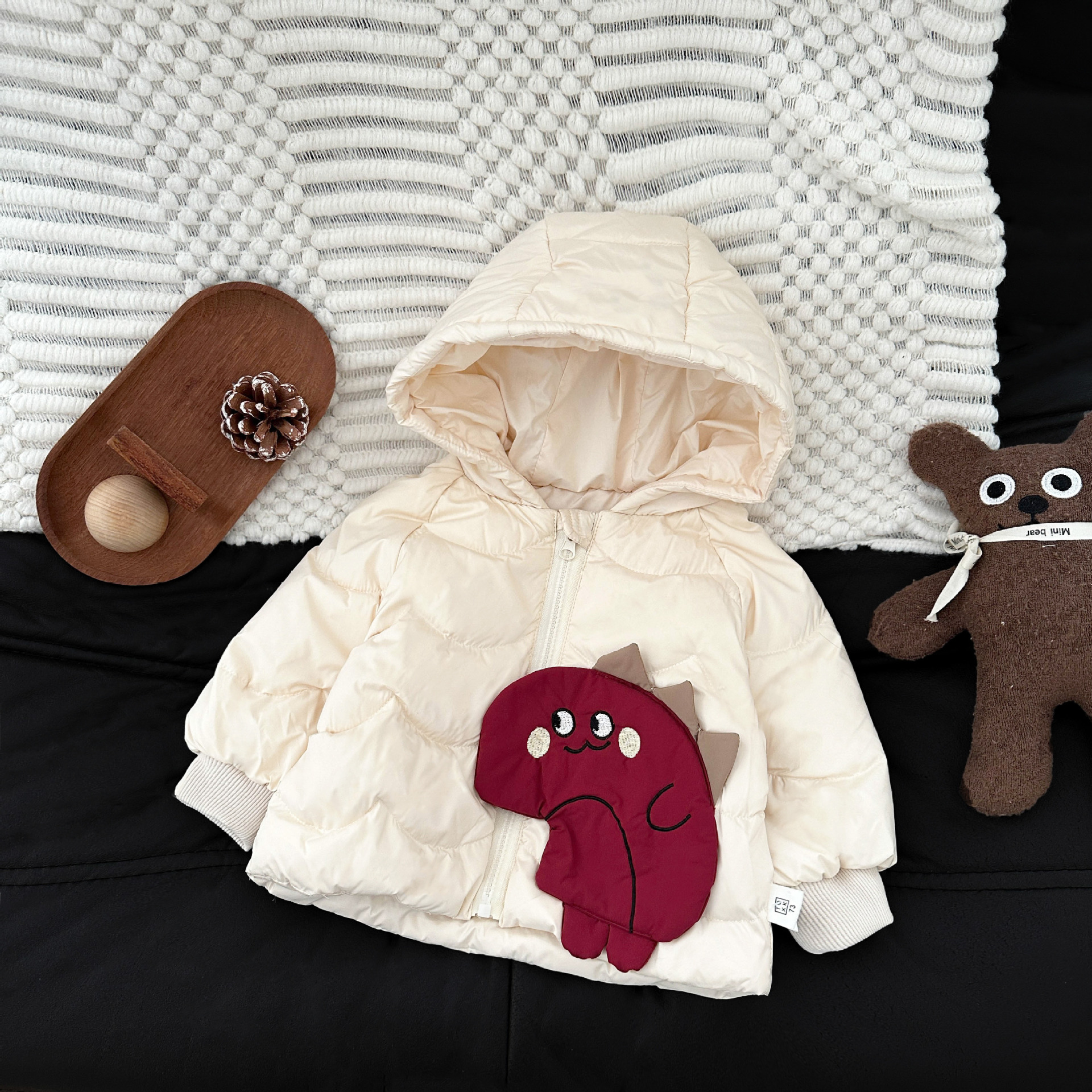 Bebé lindo chaqueta de plumón invierno bebé super lindos dinosaurios de dibujos animados chaqueta caliente niños ropa con capuchón blanco