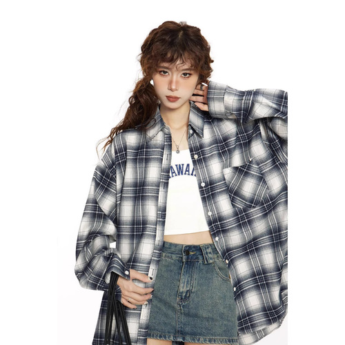 Vintage Gingham Shirt Jacket for Women - Spring and Summer New Arrival Korean Style Design Sensory Loose Casual Blouse - Versatile Top