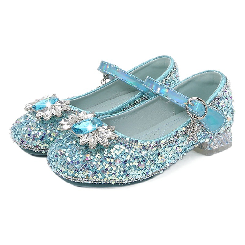 Zapatos de cuero para niñas, tacones altos, moda Flash de lentejuelas de otoño, zapatos de princesa de cristal para niñas pequeñas, venta directa de fábrica, 2024