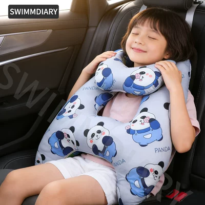 belt anti-collar neck baby Seat belt shoulder pad - panda-blue-ribbon-neck-pillow-detachable-and-washable-liner-pure-cotton-fabric-breathable-style