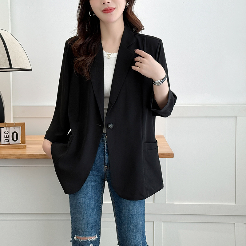 Plus-Size Spring/Summer Thin Blazer for Women, Loose Casual Slimming Three-Quarter Sleeve Suit with Regular Shoulders
