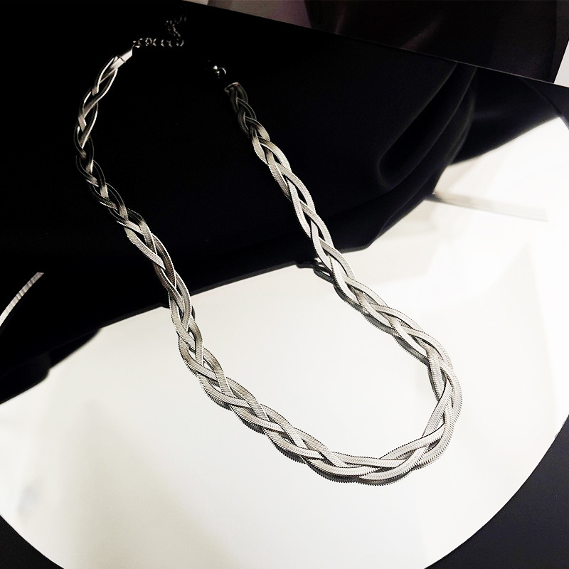 Three Strand Braided Necklace Titanium Steel Clavicle Jewellery_voghion.com