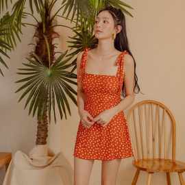 2022厂家法式复古小雏菊连体泳衣女日韩新款桔梗碎花游泳装bikini