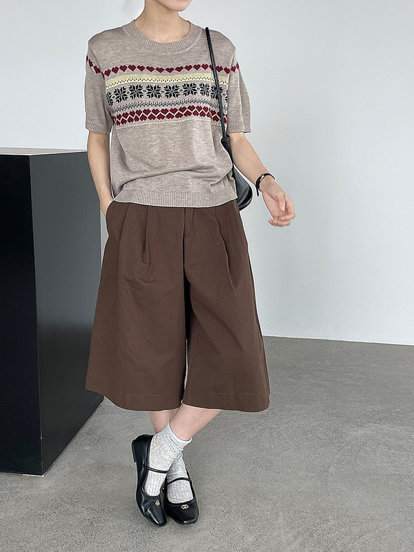 滔川   高级复古提花针织短袖T恤女2025秋上新套头减龄上衣YL528|undefined