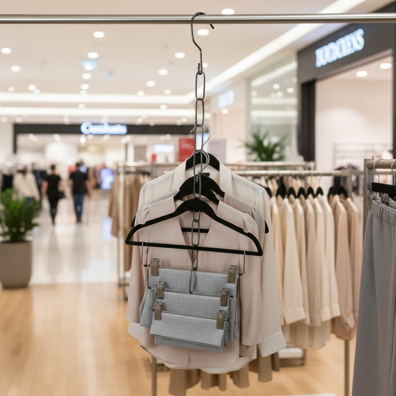 Clothes Hanger Set for Wardrobe Display, Iron Chain Set, Iron Art Ring Chain Hanger, Pants Clip, Metal Connecting Strip